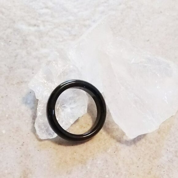 Smooth Black Agate Stone Band! Promise Ring? Punk Grunge Goth Biker Grief Loss - Picture 2 of 8